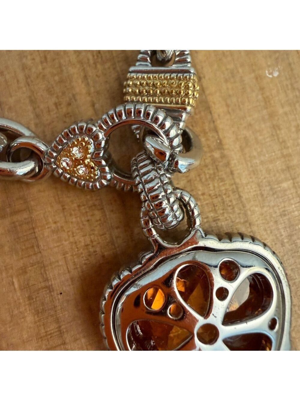 Citrine Heart Pendant Silver and Gold Necklace - Picture 10 of 13